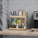 CARLA HOME 2-Tier Wooden Coffee Station Rack Organizer for Coffee Bar, Condiments, Syrups, Storage Jars & Spice Storage Shelf