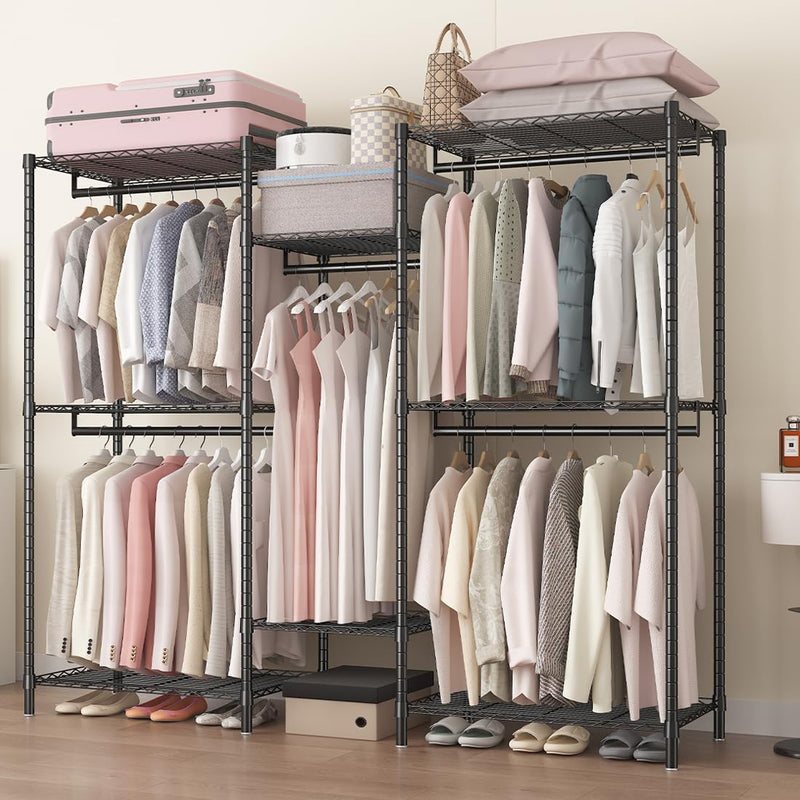 CARLA HOME Heavy Duty Clothing Garment Rack Organizer with Hanging Rods & Storage Shelves for Clothes, Shoes & Wardrobe