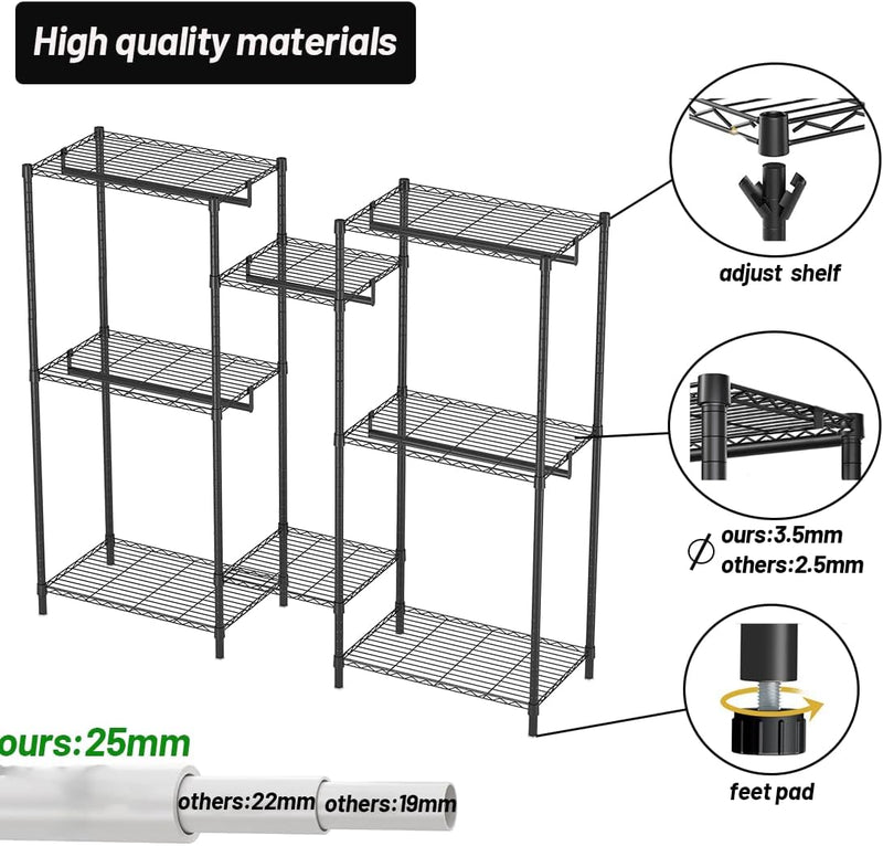 CARLA HOME Heavy Duty Clothing Garment Rack Organizer with Hanging Rods & Storage Shelves for Clothes, Shoes & Wardrobe