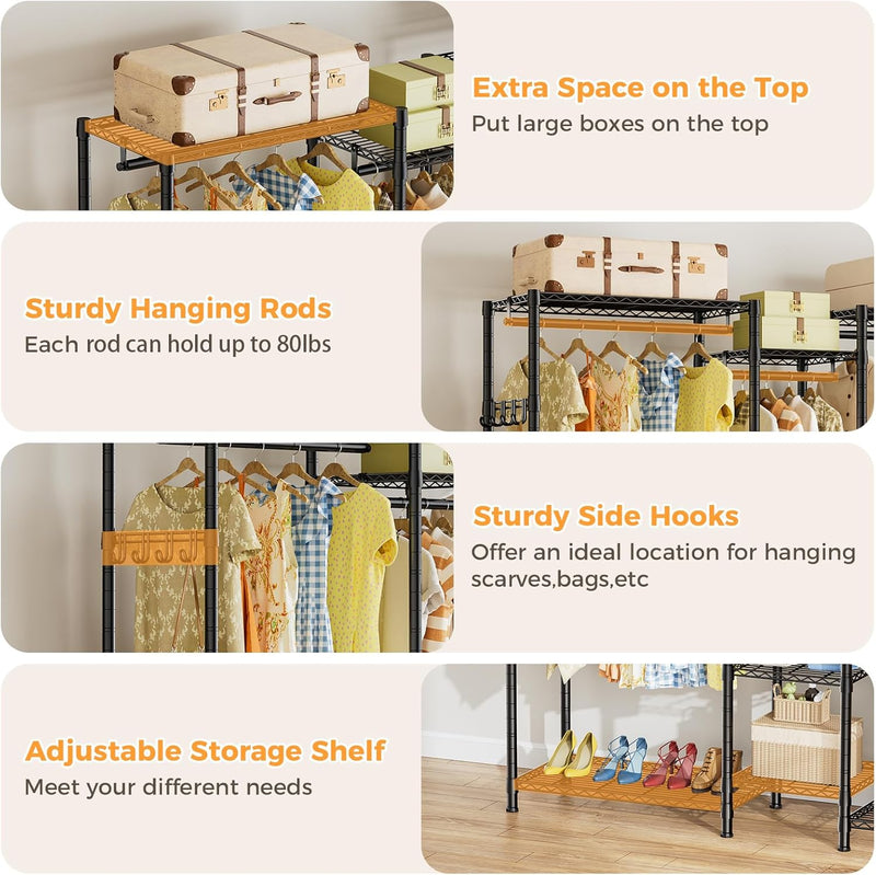 CARLA HOME Heavy Duty Clothing Garment Rack Organizer with Hanging Rods & Storage Shelves for Clothes, Shoes & Wardrobe