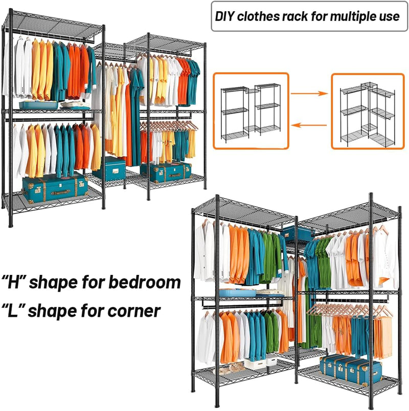 CARLA HOME Heavy Duty Clothing Garment Rack Organizer with Hanging Rods & Storage Shelves for Clothes, Shoes & Wardrobe