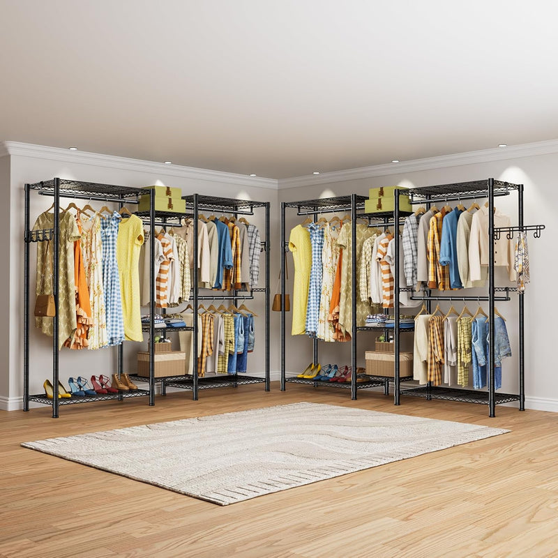 CARLA HOME Heavy Duty Clothing Garment Rack Organizer with Hanging Rods & Storage Shelves for Clothes, Shoes & Wardrobe