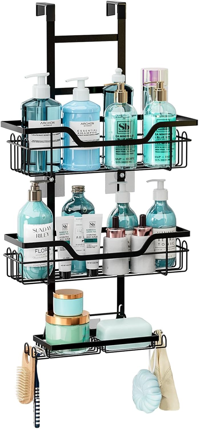 CARLA HOME Over the Door 3-tier Shower Caddy Organizer Shelf with Hooks for Bathroom