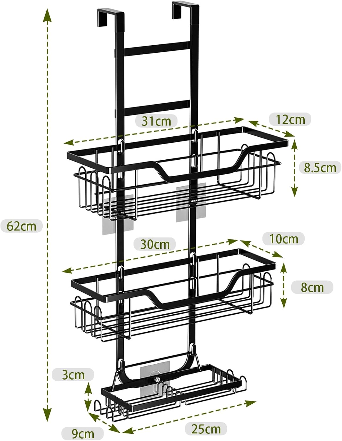 CARLA HOME Over the Door 3-tier Shower Caddy Organizer Shelf with Hooks for Bathroom