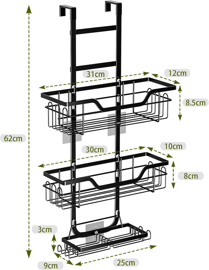 CARLA HOME Over the Door 3-tier Shower Caddy Organizer Shelf with Hooks for Bathroom