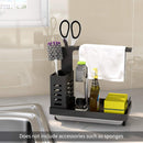 CARLA HOME Kitchen Sink Caddy Organizer with Sponge, Soap & Brush Storage and Rag Rack, Drain Tray & Utensil Holder