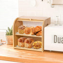 CARLA HOME Large Bamboo Bread Box Storage Organizer with Roll Top for Kitchen Counter