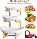 CARLA HOME 3-Tier Plastic Fruit Bowl Basket with Bamboo Stand for Kitchen Counter, Snack Tray, Dessert Server & Vegetable Storage Rack