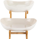 CARLA HOME 2-Tier Plastic Fruit Bowl Basket with Bamboo Stand for Kitchen Counter, Snack Tray, Dessert Server & Vegetable Storage Rack