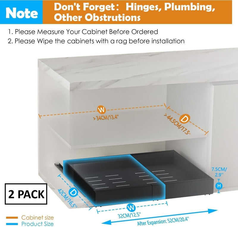 CARLA HOME 2 Pack Pull Out Cabinet Organizer Expandable for Cabinets with Adjustable Slide Out Shelves and Easy Installation (Grey)