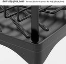 CARLA HOME 2-Tier Large Dish Drying Rack with Drainboard, Utensil Holder, Glass Hooks & Cutlery Storage (Black)