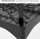 CARLA HOME 2-Tier Large Dish Drying Rack with Drainboard, Utensil Holder, Glass Hooks & Cutlery Storage (Black)