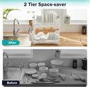 CARLA HOME 2-Tier Large Dish Drying Rack with Drainboard, Utensil Holder, Glass Hooks & Cutlery Storage (White)