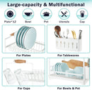 CARLA HOME 2-Tier Large Dish Drying Rack with Drainboard, Utensil Holder, Glass Hooks & Cutlery Storage (White)