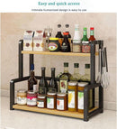 CARLA HOME 2-Tier Wooden Kitchen Countertop Spice Rack for Storage of Condiments, Oils, Jars & Seasoning Bottles