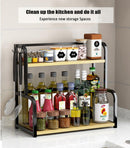 CARLA HOME 2-Tier Wooden Kitchen Countertop Spice Rack for Storage of Condiments, Oils, Jars & Seasoning Bottles