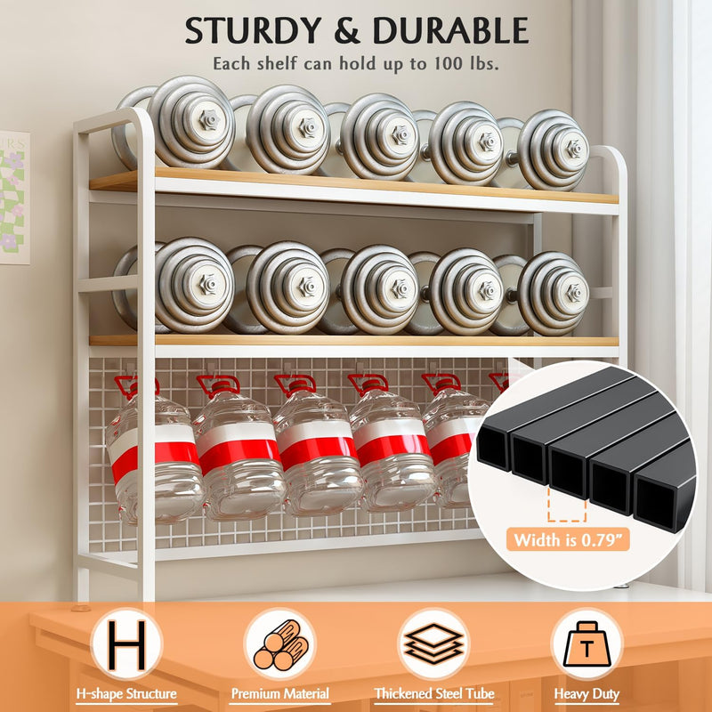 CARLA HOME  2-Tier Metal Desktop Hutch Bookshelf with Grid Panel for Computer Desk and Office Countertop