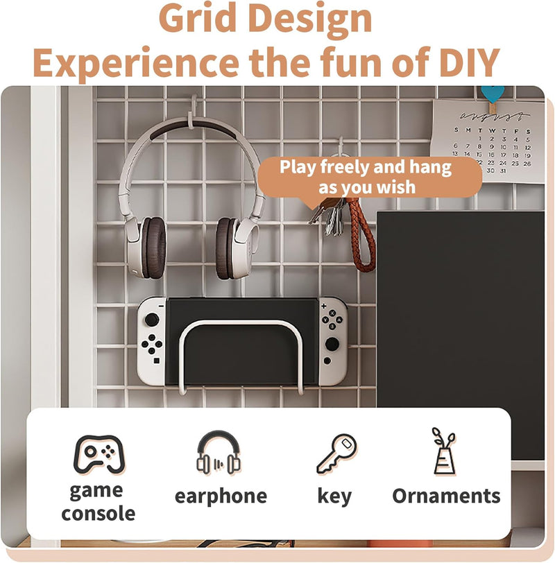 CARLA HOME  2-Tier Metal Desktop Hutch Bookshelf with Grid Panel for Computer Desk and Office Countertop