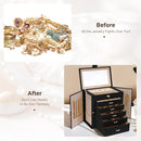 CARLA HOME 6-Layer Large Jewelry Box for Women withDrawers, Mirror, Lock, Necklace Hooks & Side Compartments for Rings, Earrings, Bracelets, Gifts (Black)