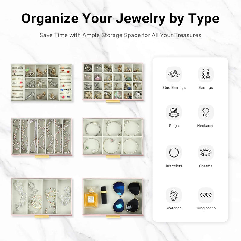 CARLA HOME  6-Layer Large Jewelry Organizer Box for Women with Mirror, Drawers, Hooks & Dividers for Rings, Necklaces, Bracelets, Ideal Gift for Women (Pink)