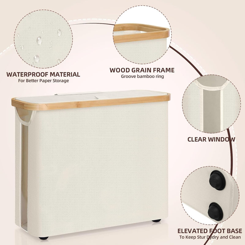 CARLA HOME 2 Pack Toilet Paper Storage Basket Holds Up to 12 Rolls with Bamboo Lid and Handle for RV Closet (White)