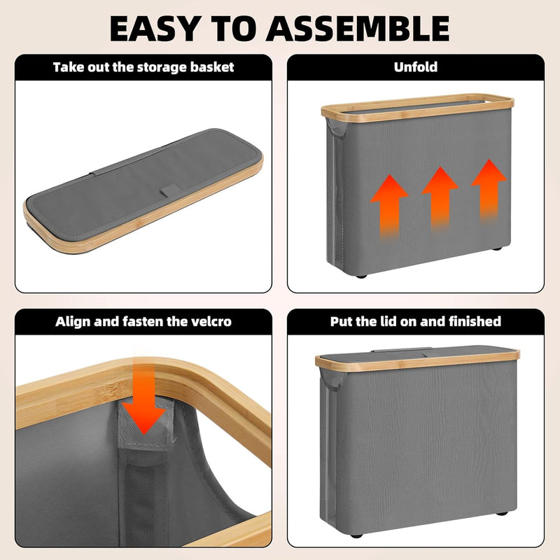 CARLA HOME 2 pack Toilet Paper Storage Basket Holds Up to 12 Rolls with Bamboo Lid and Handle for RV Closet (Grey)