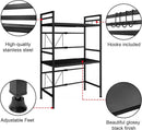 CARLA HOME 3-Tier Microwave Oven Rack with Adjustable Metal Kitchen Shelf Stand for Countertop Storage and 6 Hooks for Utensils