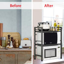 CARLA HOME 3-Tier Microwave Oven Rack with Adjustable Metal Kitchen Shelf Stand for Countertop Storage and 6 Hooks for Utensils