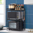 CARLA HOME 3-Tier Microwave Oven Rack with Adjustable Metal Kitchen Shelf Stand for Countertop Storage and 6 Hooks for Utensils