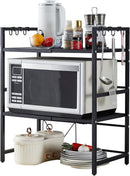 CARLA HOME 3-Tier Microwave Oven Rack with Adjustable Metal Kitchen Shelf Stand for Countertop Storage and 6 Hooks for Utensils