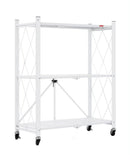 CARLA HOME 3-Tier Foldable Storage Shelf with Wheels for Kitchen, Garage, Pantry or Basement (White)