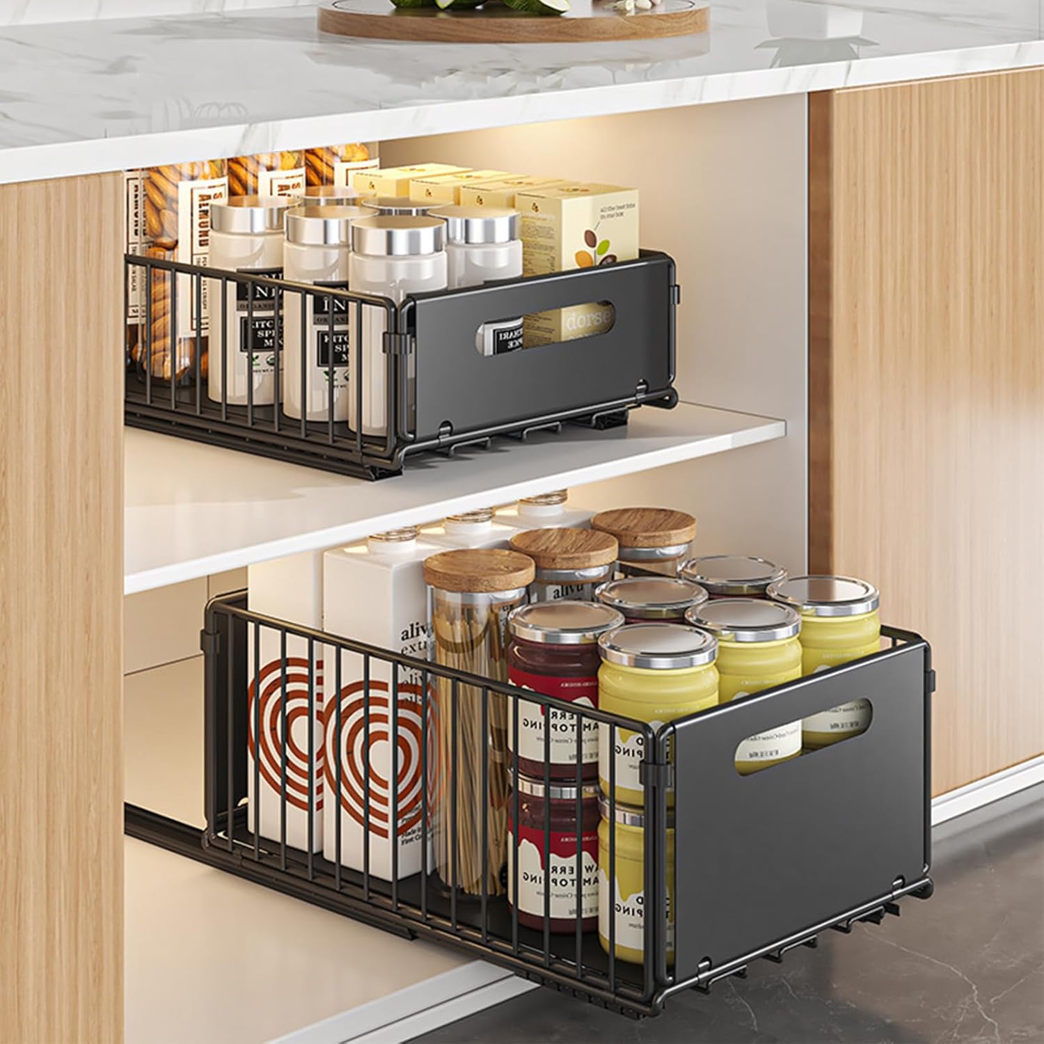 CARLA HOME 2 Pack Pullout Cabinet Kitchen Organizer Drawers with No-Drilling and Adhesive Design for Pantry & Cabinets