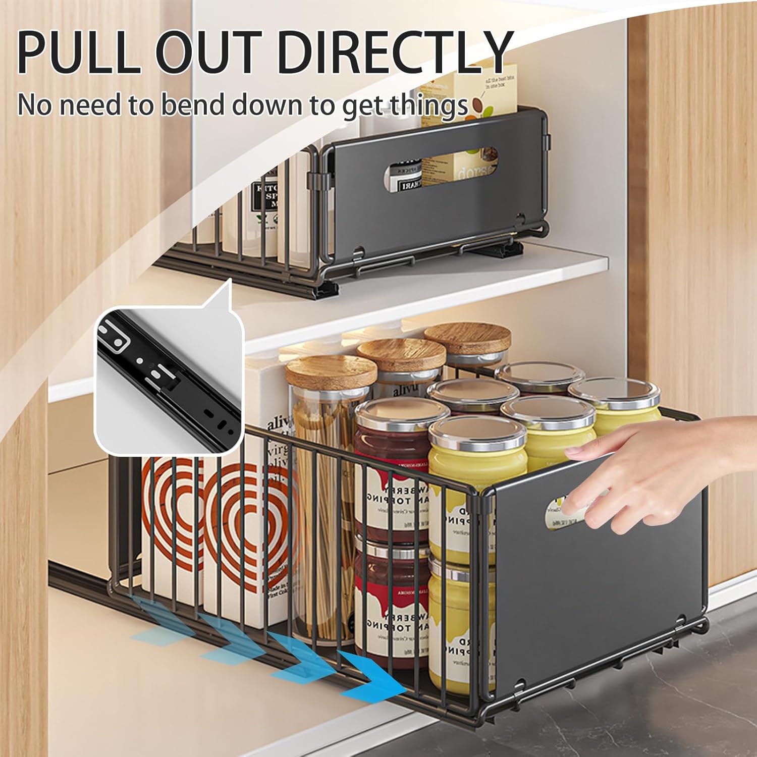 CARLA HOME 2 Pack Pullout Cabinet Kitchen Organizer Drawers with No-Drilling and Adhesive Design for Pantry & Cabinets