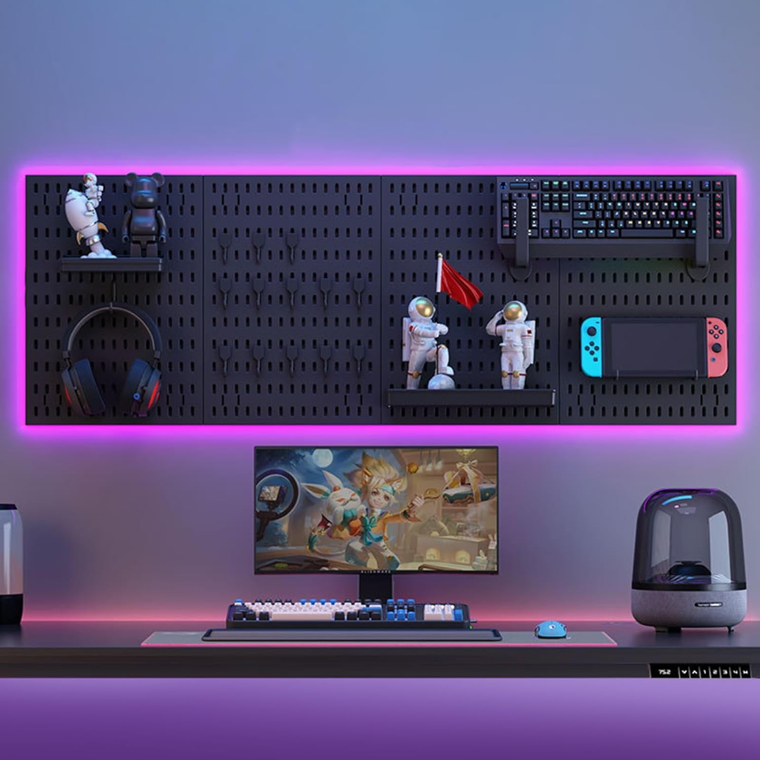 CARLA HOME Pegboard Wall Organizer Kit with 4 Modular Black Pegboards & 19 Accessories for Gaming, Office & Craft Storage (Black)
