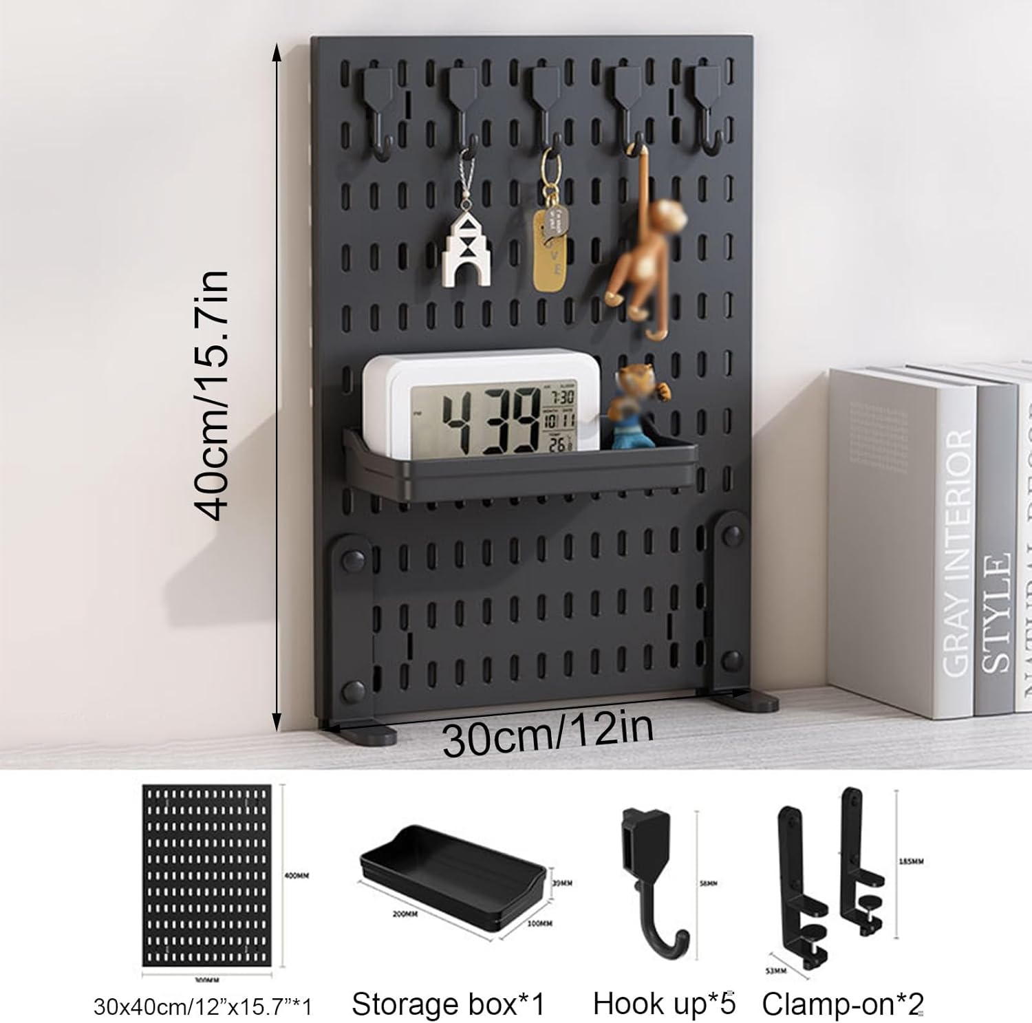 CARLA HOME Desk Pegboard Organizer Kit with Hooks, Tray & Mount Ideal for Office, Gaming Setup & Home Workspace Organization (Black)