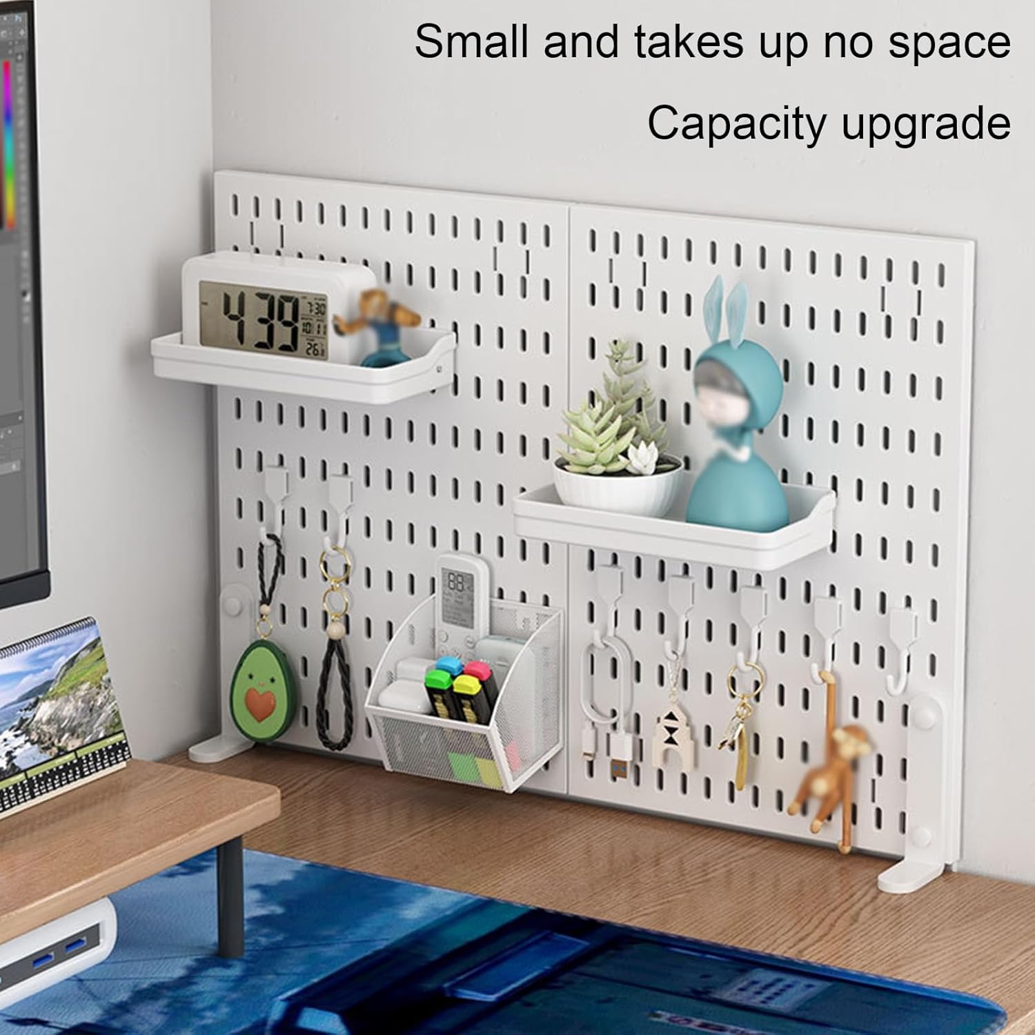 CARLA HOME Desk Pegboard Organizer Kit with Hooks, Tray & Mount Ideal for Office, Gaming Setup & Home Workspace Organization (White)