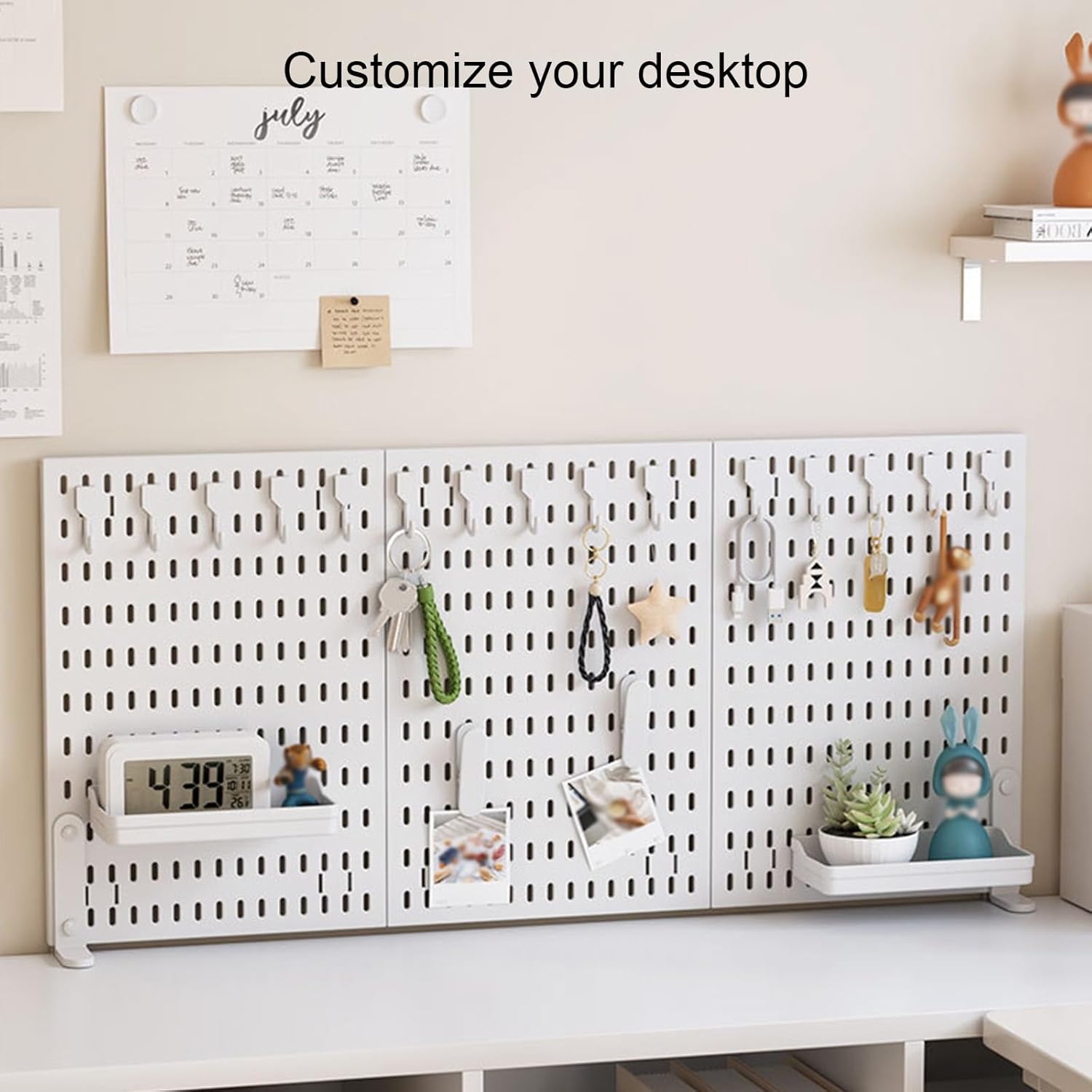 CARLA HOME Desk Pegboard Organizer Kit with Hooks, Tray & Mount Ideal for Office, Gaming Setup & Home Workspace Organization (White)