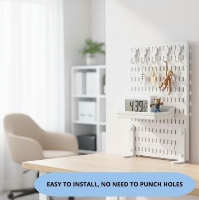 CARLA HOME Desk Pegboard Organizer Kit with Hooks, Tray & Mount Ideal for Office, Gaming Setup & Home Workspace Organization (White)