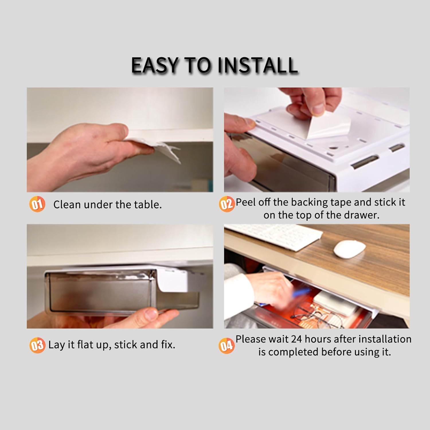 CARLA HOME 3‑Pack Under Desk Storage Drawers Hidden Pull‑Out Organizer for Office & Home