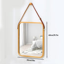 CARLA HOME Hanging Wall Mirror with Bamboo Frame with Adjustable Leather Strap for Bathroom, Bedroom, Vanity or Entryway (40x33 cm)