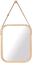 CARLA HOME Hanging Wall Mirror with Bamboo Frame with Adjustable Leather Strap for Bathroom, Bedroom, Vanity or Entryway (40x33 cm)