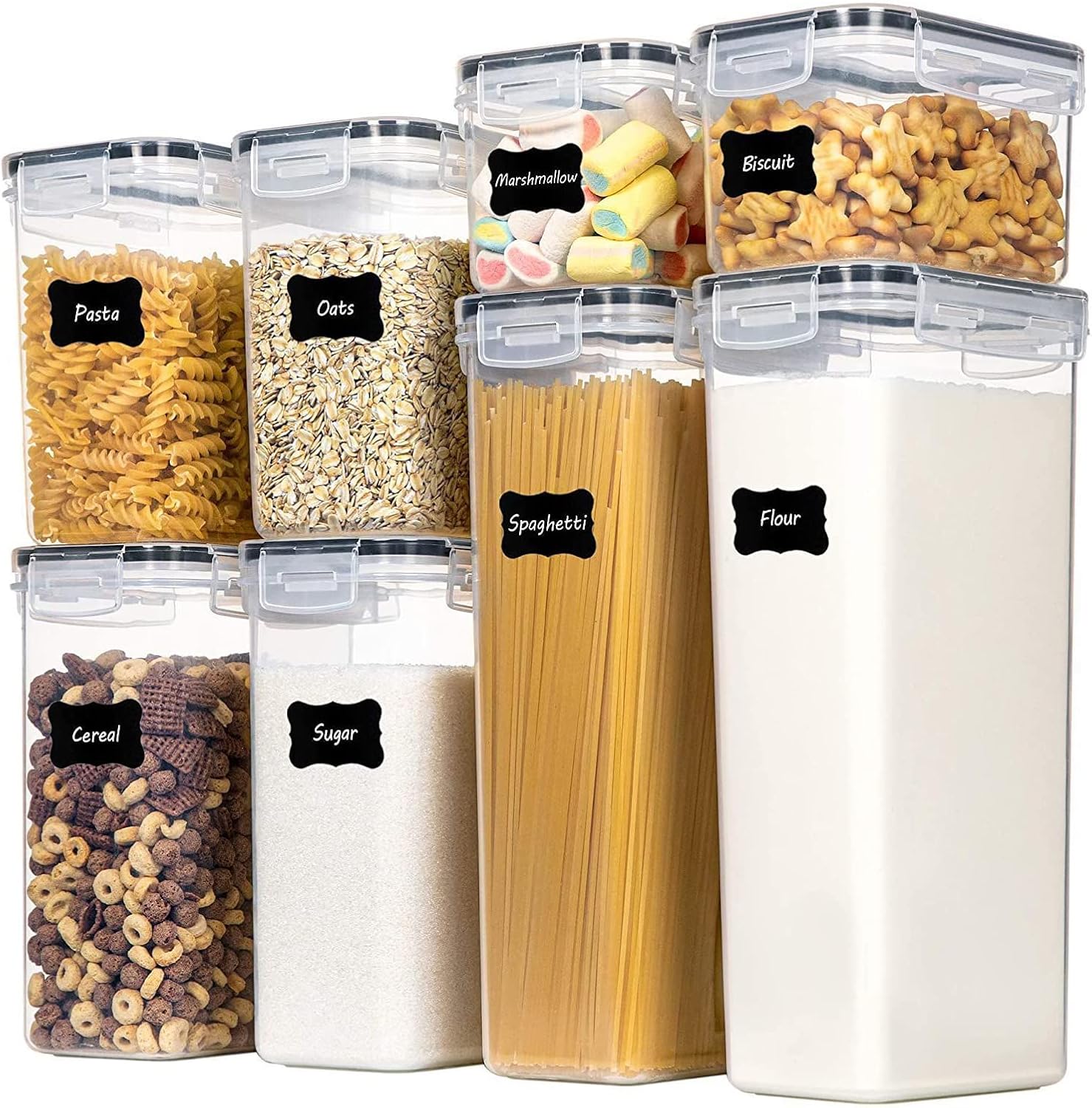 CARLA HOME 8 Piece Airtight Food Storage Containers Set with Lids & Labels for Kitchen Storage