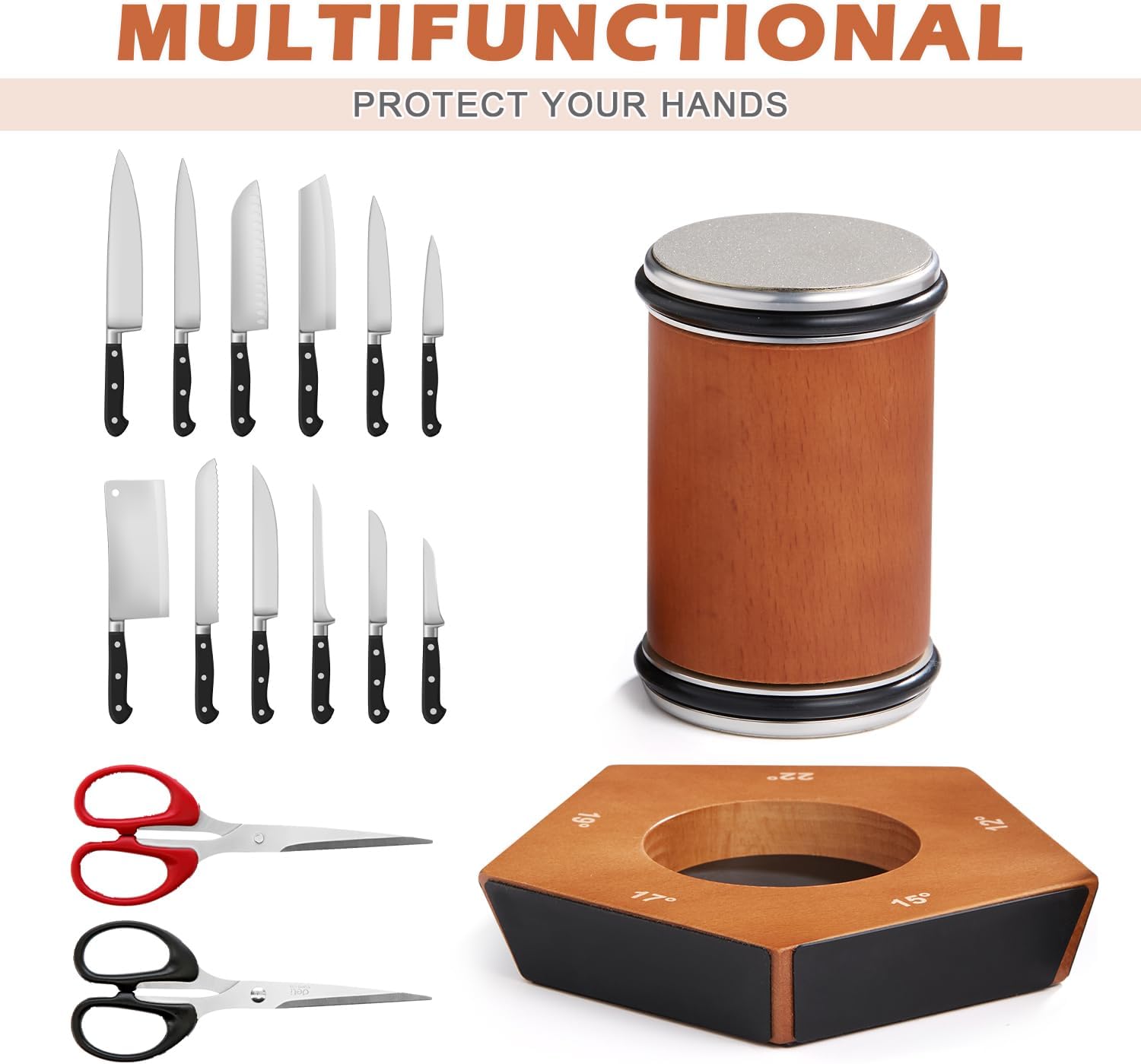CARLA HOME Rolling Knife Sharpener Kit with 5 Magnetic Angles (12°/15°/17°/19°/22°) for Chef & Home Kitchen Use