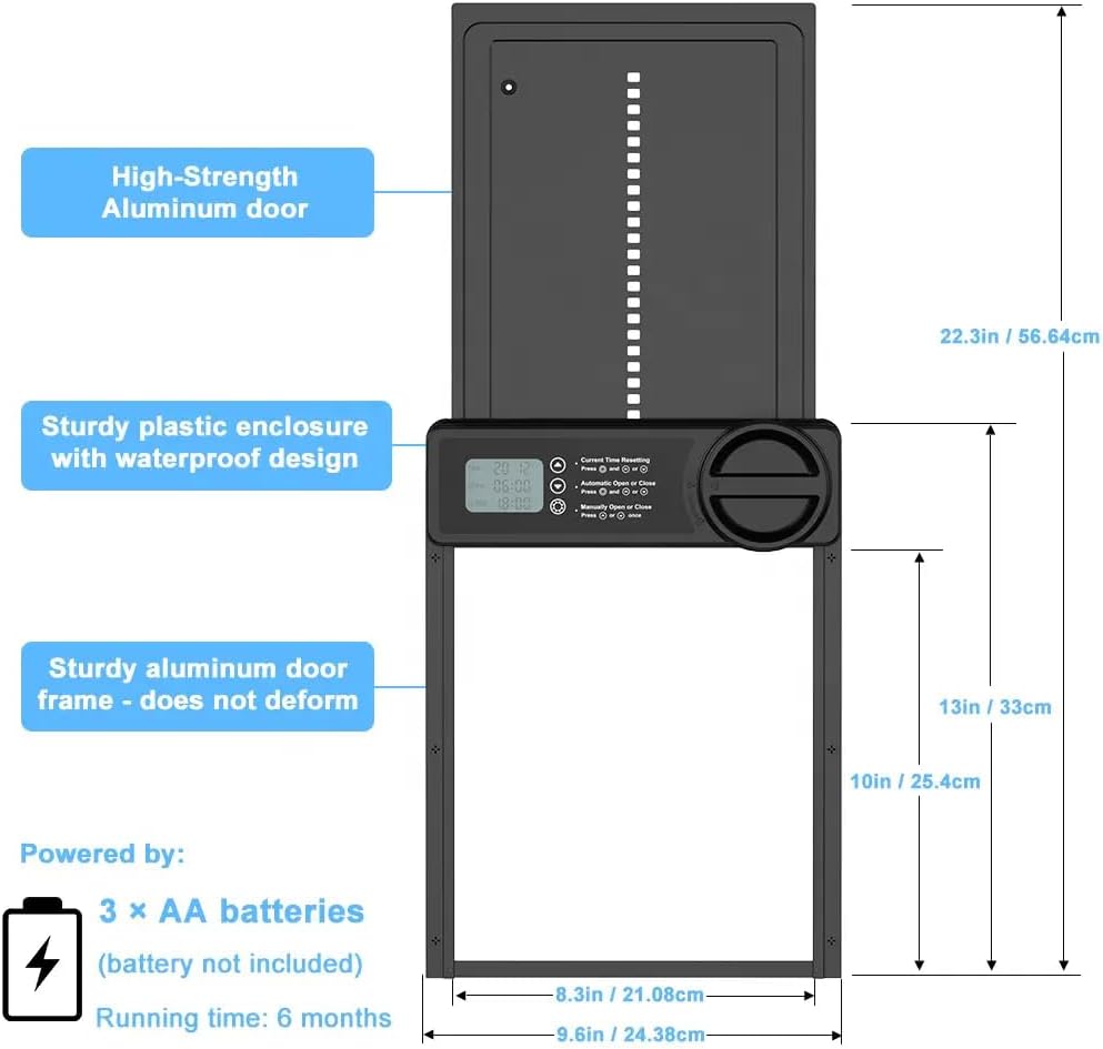 CARLA HOME Automatic Chicken Coop Door Opener with Timer Control, Anti-Pinch Protection, LCD Display & Battery Powered for Backyard Chickens