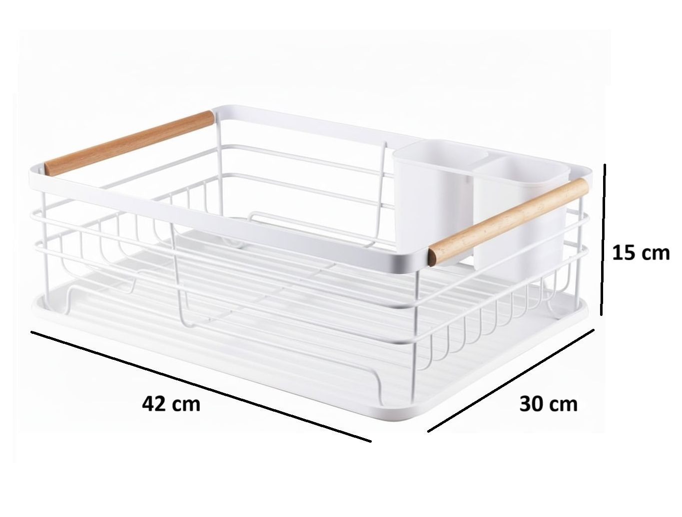 CARLA HOME Dish Drying Rack with Wooden Handles, Removable Cutlery Holder & Drainboard for Kitchen Countertop