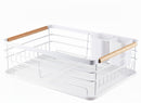 CARLA HOME Dish Drying Rack with Wooden Handles, Removable Cutlery Holder & Drainboard for Kitchen Countertop