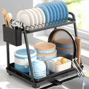 CARLA HOME 2-Tier Dish Drying Rack for Kitchen Countertop with Drainage Tray, Utensil Holder, Cutting Board Slot & Cup Hooks