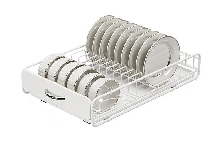CARLA HOME Pull Out Dish Rack for Kitchen Cabinet with Slide Out Drawer Organizer for Plates, Bowls & Utensils