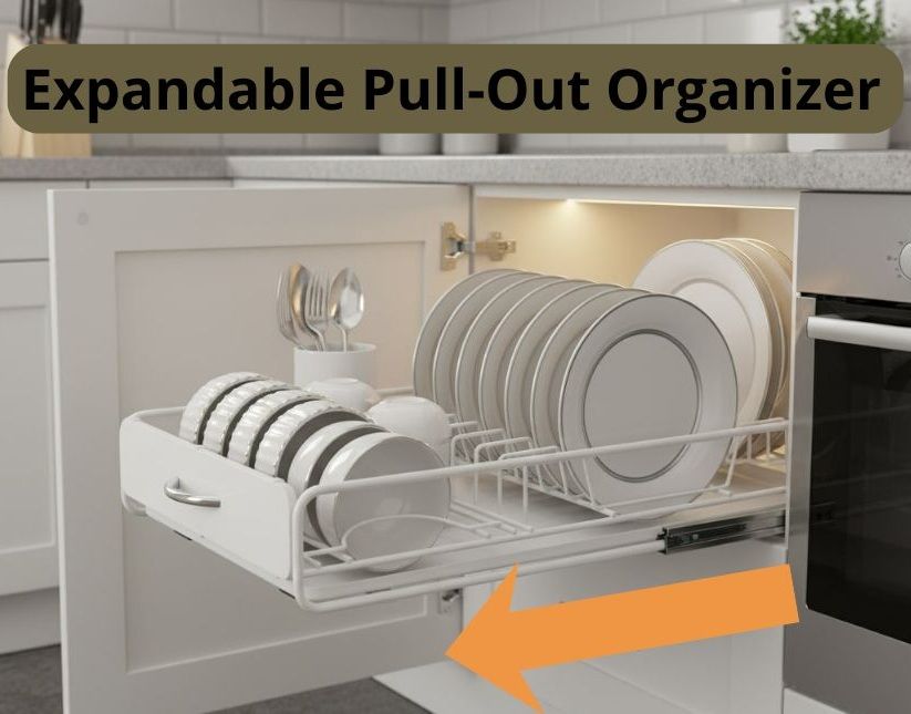 CARLA HOME 2 Pack Pull Out Dish Rack for Kitchen Cabinet with Slide Out Drawer Organizer for Plates, Bowls & Utensils