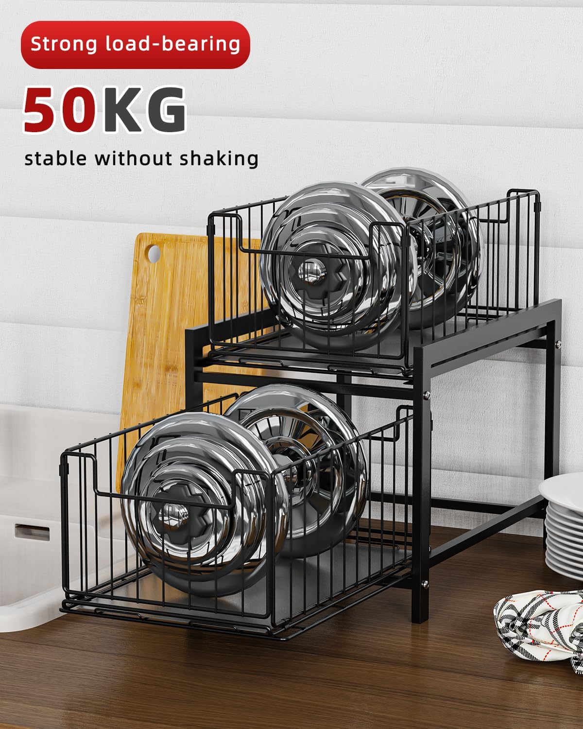 CARLA HOME 2 Tier Sliding Cabinet Organizer Drawer Storage Rack for Kitchen or Bathroom